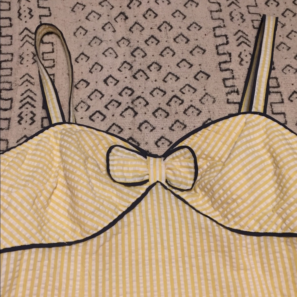 Anthropologie Yellow + White Seersucker Bow Dress